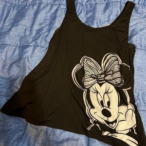 Black Asymmetrical Tank Top with Cartoon Print